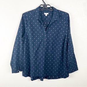 J. JILL 100% Cotton Navy Southwestern Pattern Long Sleeves Tunic, Size Large